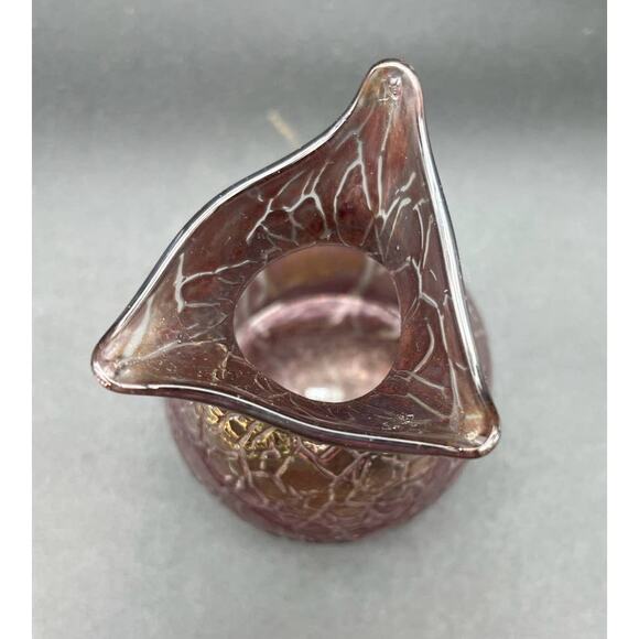 Read Studios 2000 Hand Blown Art Crinkle Glass Vase Plum Iridescent 4.25" signed - Picture 4 of 8